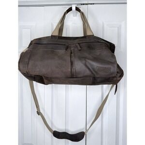 National Geographic Explorer Brown Suede‎ Khaki Canvas Trim Duffel Bag NEW